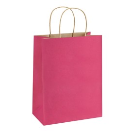 BagDream Hot Pink Gift Bags 8x4.25x10.5 100Pcs Kraft Paper Gift Bags with Handles Medium Bulk, for Shopping Party Favor, Retail Merchandise Grocery Paper Sacks