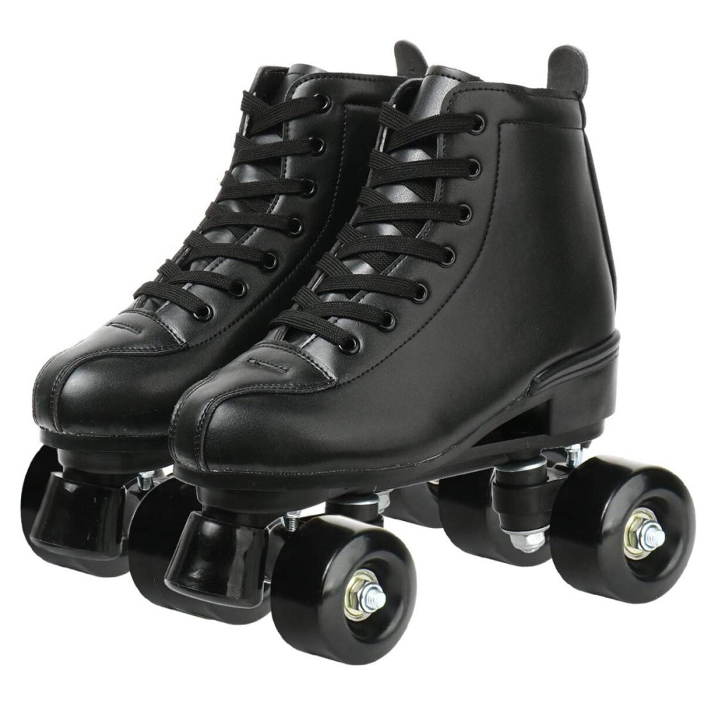 XUDREZ Classic Roller Skates High-Top Double-Row Leather Roller Skates for Women and Men (Black Black Wheel,7.5)