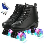 XUDREZ Classic Roller Skates High-Top Double-Row Leather Roller Skates for Women and Men (Black, M:8.5 W:10)