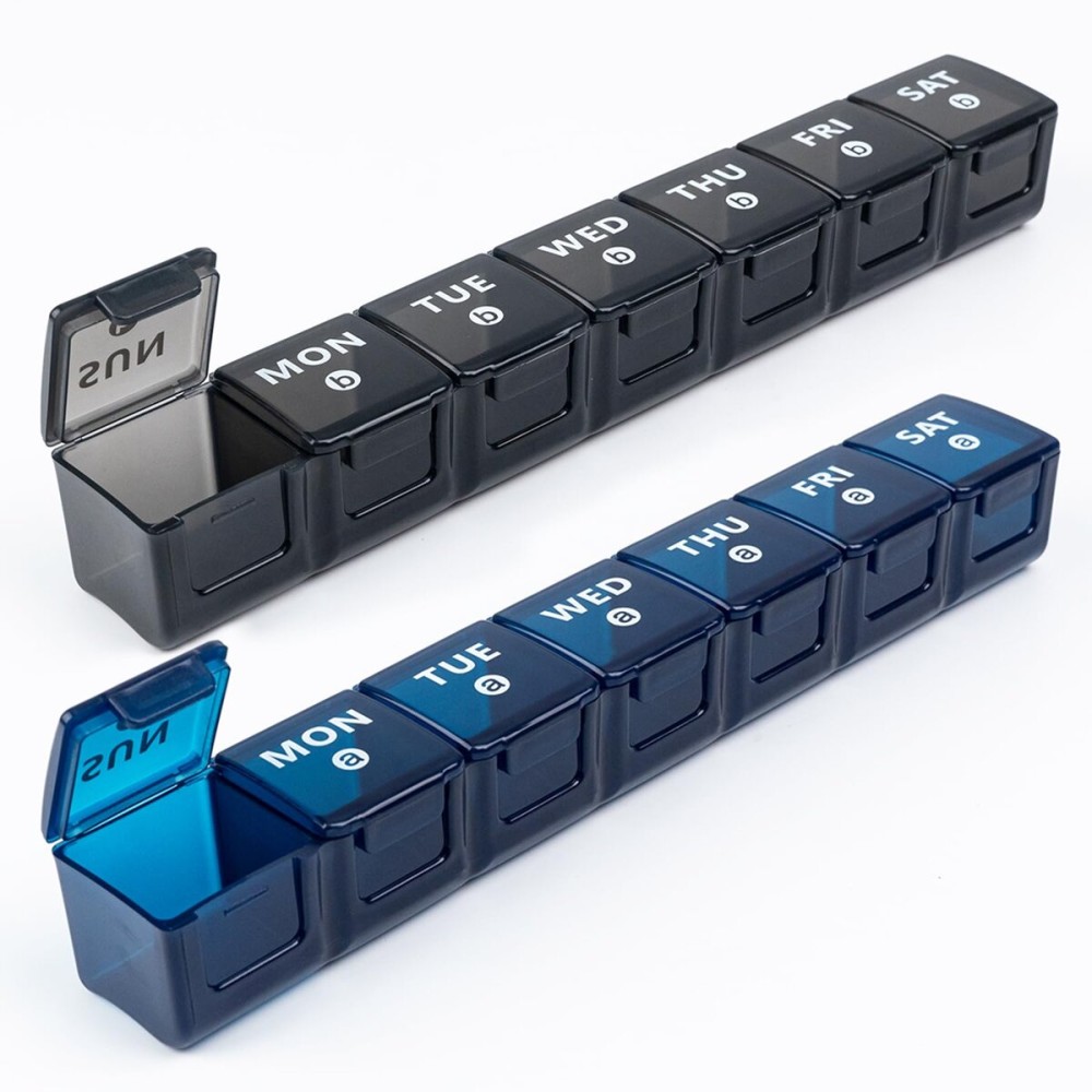 2-Pack Weekly Large Pill Organizer for Travel, 7 Day Pill Boxes and Organizer, Big Compartments Pill Case AM PM,14 Day XL Medication Organizer Dispenser for Fish Oils, Vitamin Holder Supplement