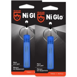 GEAR AID Ni Glo 2 UV Rechargeable Glowing Keychain - Multi-Purpose Glow-in-the-Dark Accessory for Camping, Scuba Diving, Night Fishing, Hiking, Emergency Kits, and Everyday Use, Blue, 2 Pack