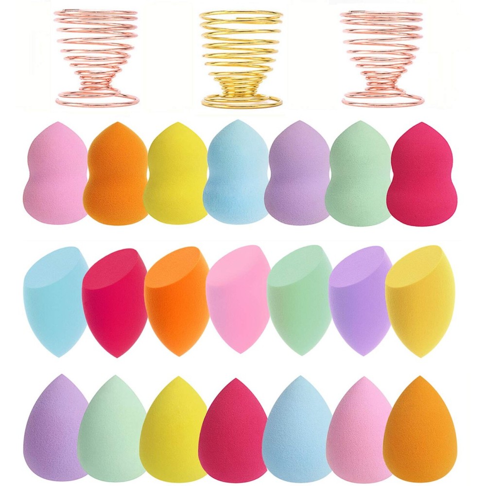 Abgream 24pcs Makeup Sponge Blender Set - 21 Pcs Latex-Free Vegan Sponges with 3 Pcs Makeup Blender Holder, Beauty Cosmetic Foundation Blending Powder Puff for Liquid Powers BB Cream (Style 1)