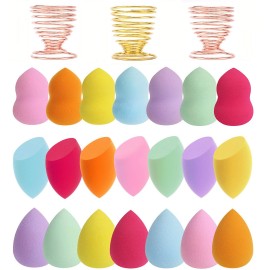 Abgream 24pcs Makeup Sponge Blender Set - 21 Pcs Latex-Free Vegan Sponges with 3 Pcs Makeup Blender Holder, Beauty Cosmetic Foundation Blending Powder Puff for Liquid Powers BB Cream (Style 1)