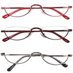 KoKoBin Newly Upgraded Translucent Reading Glasses 3 Pairs of Half-Frame Metal Frame Glasses Spring Hinge Reader for Men and Women, red. Brown. Gunmetal 2.00