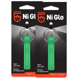 GEAR AID Ni Glo 2 UV Rechargeable Glowing Keychain - Multi-Purpose Glow-in-the-Dark Accessory for Camping, Scuba Diving, Night Fishing, Hiking, Emergency Kits, and Everyday Use, Green, 2 Pack