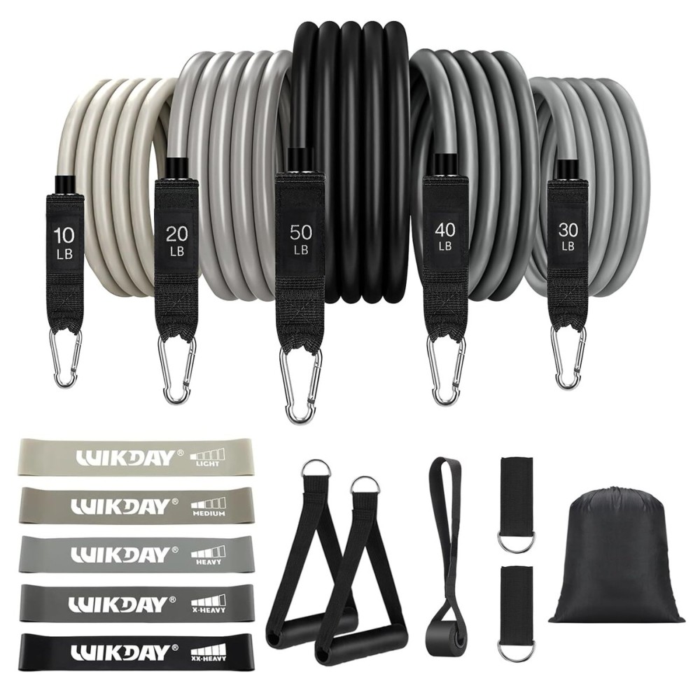 WIKDAY Exercise Resistance Bands with Handles for Working Out 150 Lbs Workout Bands Set with Loop Bands Door Anchor for Physical Therapy, Yoga, Pilates