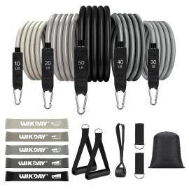 WIKDAY Exercise Resistance Bands with Handles for Working Out 150 Lbs Workout Bands Set with Loop Bands Door Anchor for Physical Therapy, Yoga, Pilates
