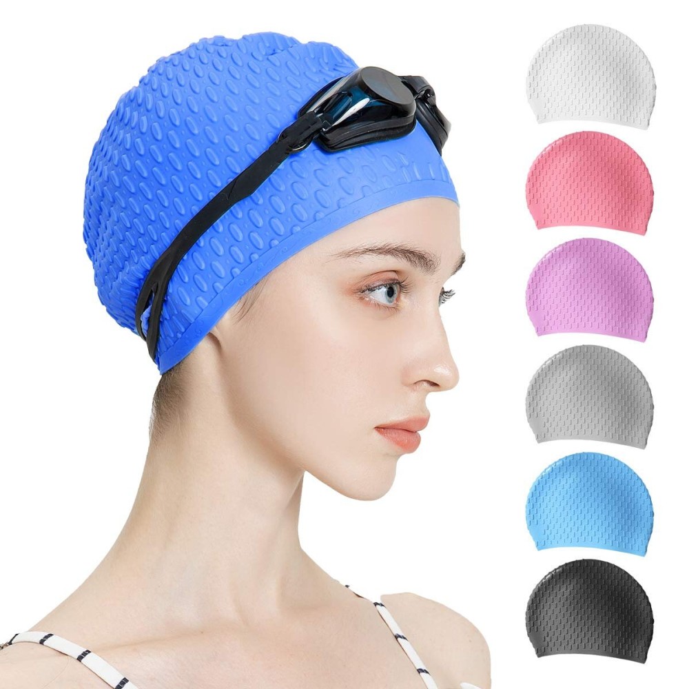 Tripsky Silicone Swim Cap,Comfortable Bathing Cap Ideal for Curly Short Medium Long Hair, Swimming Cap for Women and Men, Shower Caps Keep Hairstyle Unchanged (Dark Blue)