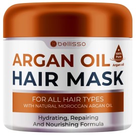Moroccan Argan Oil Mask - Deep Conditioning Moisturizer for Dry, Extremely Damaged Hair - Hydrating Repair Treatment for Split Ends - With Collagen and Keratin for Curly, Frizzy and Color Treated Hair