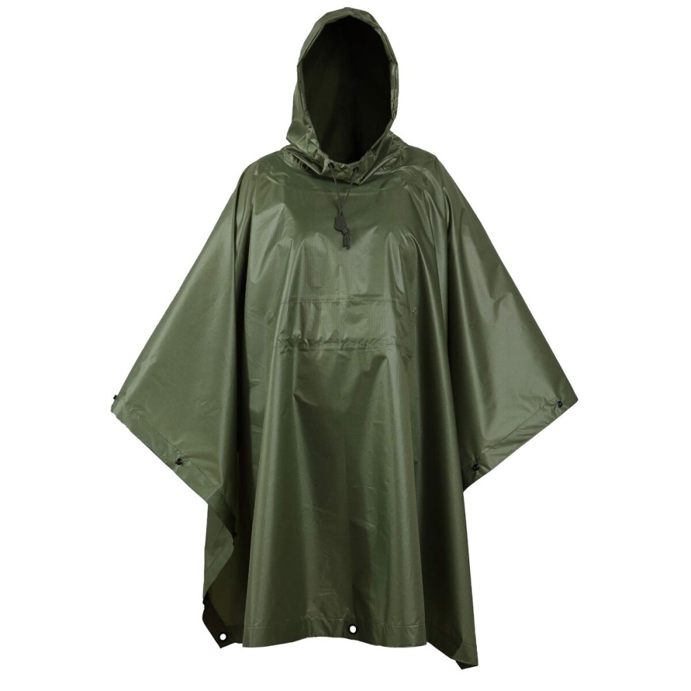 USGI Industries Military Style Poncho | Lightweight Tactical Multi Use Rip Stop Camouflage Rain Poncho | Perfect for Hiking, Hunting, Emergency Tent, Survival (OD Green)