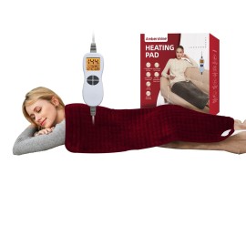 Ambershine 17\'\'x33\'\' XXXL King Size Heating Pad with 12 Temperature Settings & 4 Auto-Off Countdown Timers, Pain Relief for Back/Neck/Shoulders/Abdomen/Legs, Christmas Gifts for mom dad(Red)