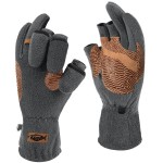 Palmyth Magnetic Fleece Fishing Gloves Convertible 3 Cut Fingers Ice Fishing Warm for Cold Weather Photography (Gray, Large)