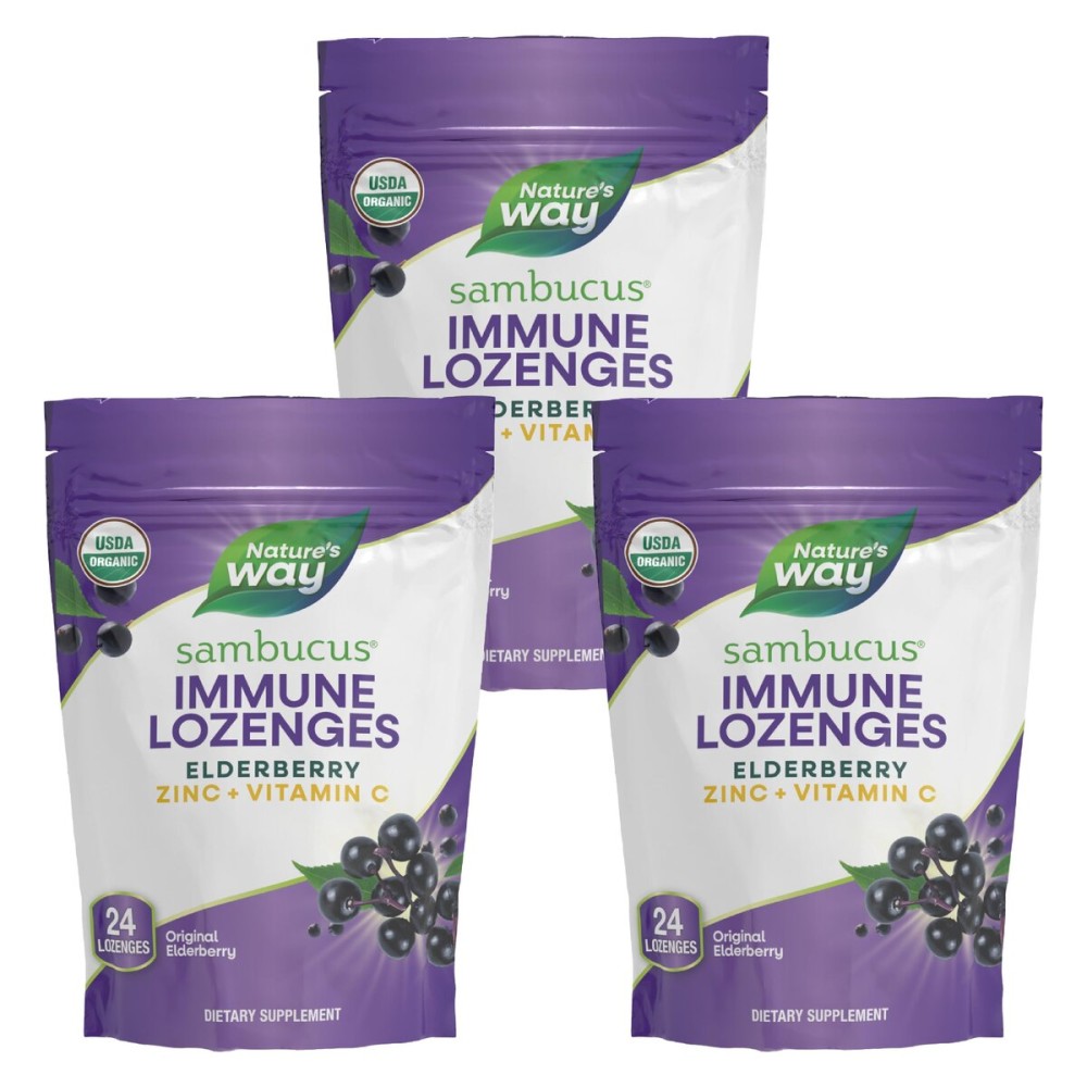 Natures Way Sambucus Immune Lozenges - Immune Lozenges for On-the-Go Use*- Zinc, Vitamin C & Black Elderberry Extract - Vegan & Gluten-Free - Original Elderberry Flavor - 72 Count (72 Servings, 3 pk)