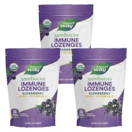 Natures Way Sambucus Immune Lozenges - Immune Lozenges for On-the-Go Use*- Zinc, Vitamin C & Black Elderberry Extract - Vegan & Gluten-Free - Original Elderberry Flavor - 72 Count (72 Servings, 3 pk)