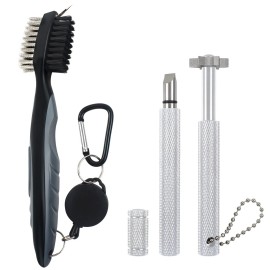 VIPMOON Golf Club Cleaner Kit, 2 Pcs Groove Sharpener Tool and 1 Pcs Club Cleaner Brush Retractable, Groove Sharpener Re-Grooving Tool for Golf Accessories for Men (Silver)