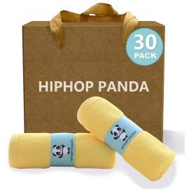 HIPHOP PANDA Baby Washcloths, Rayon Made from Bamboo - 2 Layer Ultra Soft Absorbent Newborn Bath Face Towel - Reusable Baby Wipes for Delicate Skin - Yellow, 30 Pack