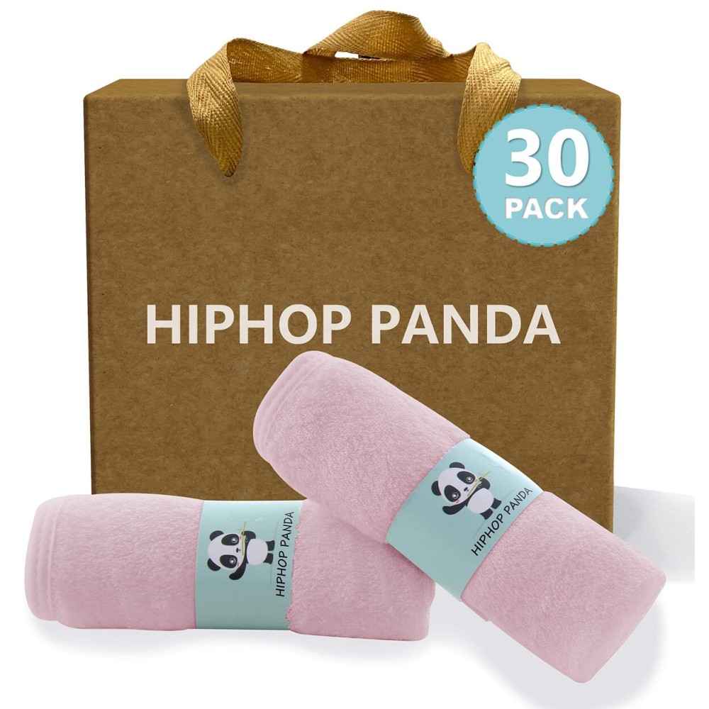 HIPHOP PANDA Baby Washcloths, Rayon Made from Bamboo - 2 Layer Ultra Soft Absorbent Newborn Bath Face Towel - Reusable Baby Wipes for Delicate Skin - Pink, 30 Pack