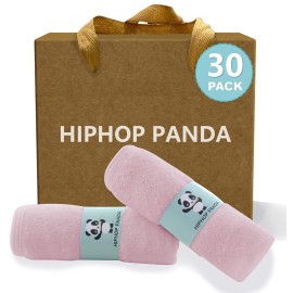 HIPHOP PANDA Baby Washcloths, Rayon Made from Bamboo - 2 Layer Ultra Soft Absorbent Newborn Bath Face Towel - Reusable Baby Wipes for Delicate Skin - Pink, 30 Pack