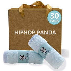 HIPHOP PANDA Baby Washcloths, Rayon Made from Bamboo - 2 Layer Ultra Soft Absorbent Newborn Bath Face Towel - Reusable Baby Wipes for Delicate Skin - Blue, 30 Pack