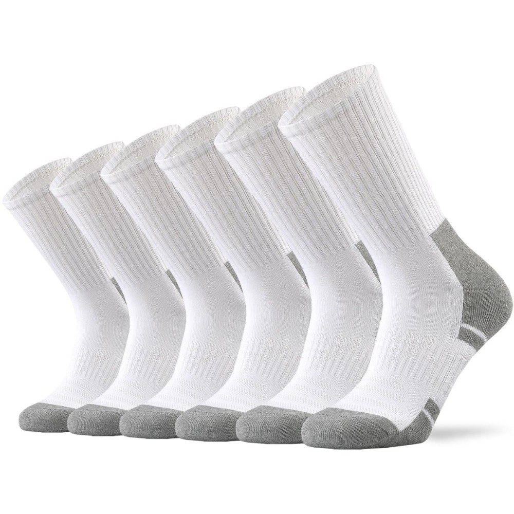 Ortis Men\'s Cotton Cushion Crew Socks Moisture Wicking Breathable Thick Warm Thermal for Athletic Heavy Duty Work Boot(WhiteGrey XL)