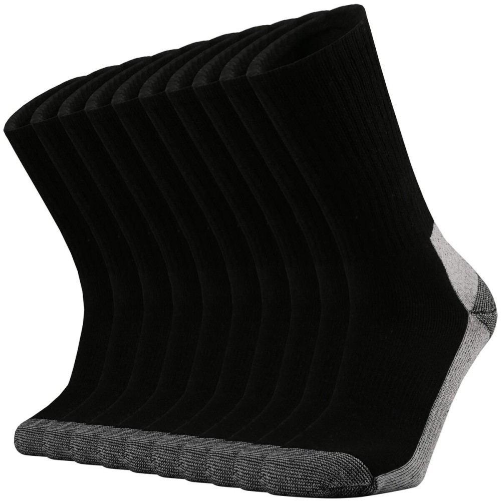 Ortis Men\'s Cotton Cushion Crew Socks Moisture Wicking Breathable Thick Warm Thermal for Athletic Heavy Duty Work Boot(Black Grey L)