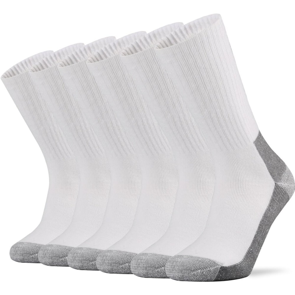 Ortis Men\'s Cotton Cushion Crew Socks Moisture Wicking Breathable Thick Warm Thermal for Athletic Heavy Duty Work Boot(White Grey XL)