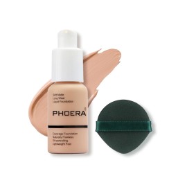 PHOERA Foundation Makeup, Flawless Soft Matte Oil Control Liquid Foundation, Full Coverage Mattle Oil-Control Concealer for Older Women, Great Choice For Gift (103 Warm Peach)