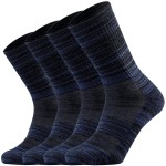 Ortis Men\'s Merino Wool Cushion Crew Socks with Moisture Wicking Control Light Weight Breathable for Outdoor Hiking Cycling(Navy Blue L)