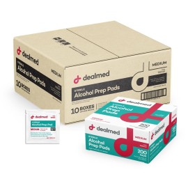 Dealmed Alcohol Prep Pads - 2000 Count Medium Latex-Free Gamma Sterilized Antiseptic Wipes, Wound Care Products for First Aid Kits, Home, and Medical Facilities