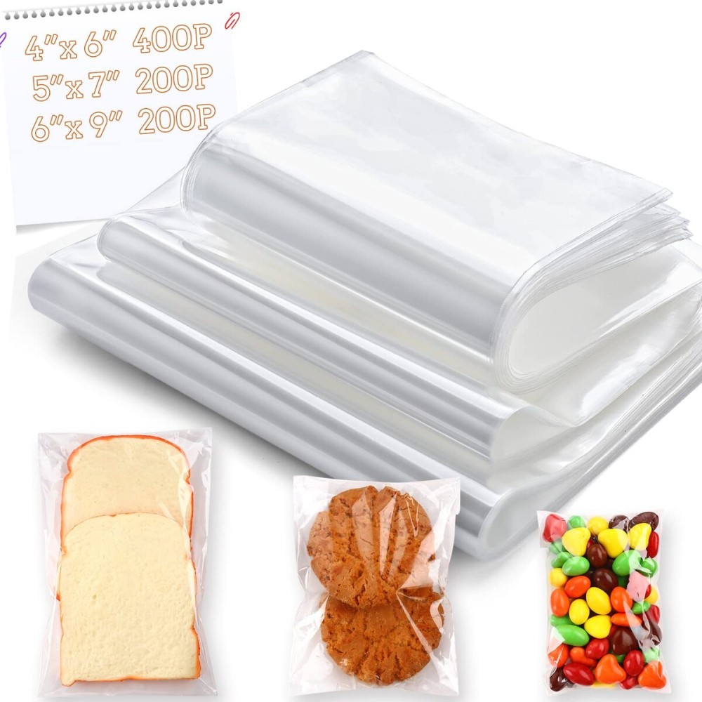 800 PCS Clear Re-sealable Cello/Cellophane Bags 3 Sizes with 46, 57, 69 Inch Good for Bakery, Snacks, Candle, Soap, Cookie, Jewelry, Cards
