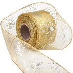 Livder 2.5 Inch Wide Christmas Wired Ribbon Snowflake Organza Sheer Glitter Ribbon for Xmas Tree, Wreath, Party Decoration, Gift Wrapping (Golden, 21.9 Yards)