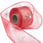 Livder 2.5 Inch Wide Christmas Wired Ribbon Snowflake Organza Sheer Glitter Ribbon for Xmas Tree, Wreath, Party Decoration, Gift Wrapping (Red, 21.9 Yards)