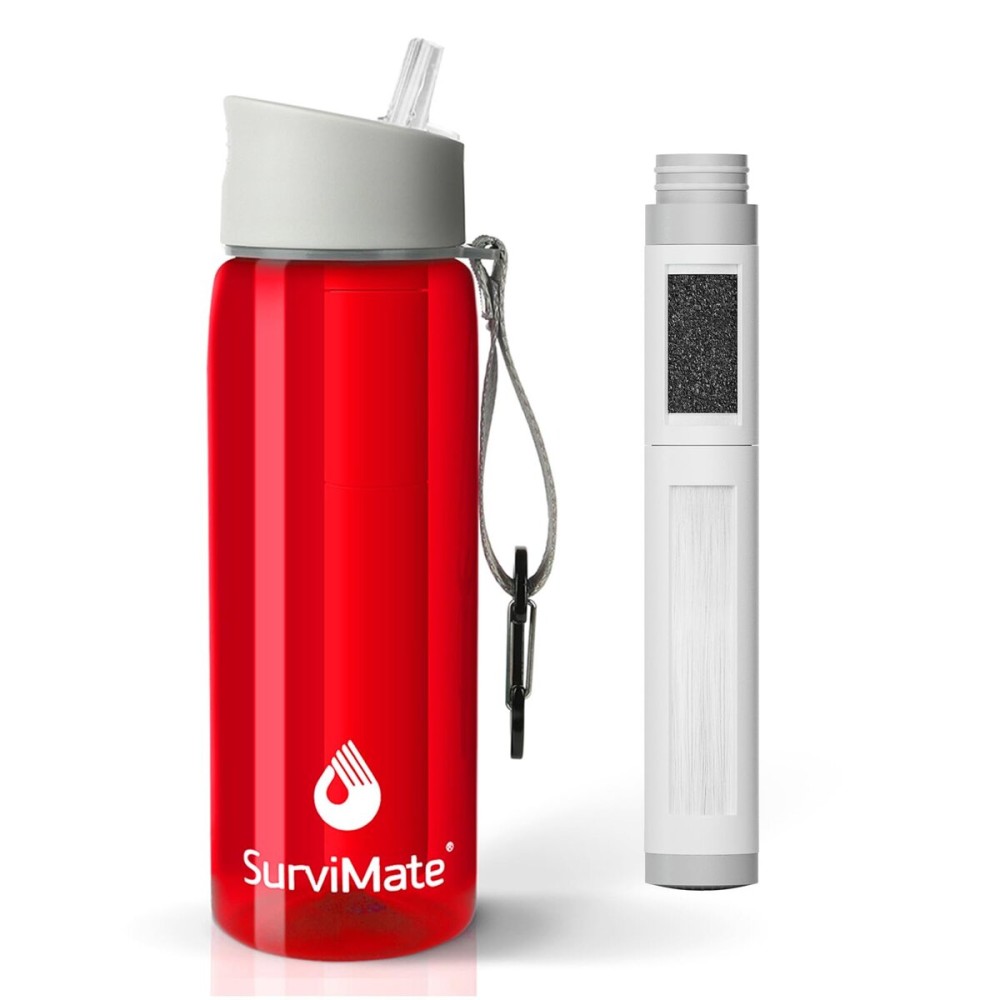 Survimate 5-Stage 0.01m Ultra-Filtration Filtered Water Bottle, BPA-Free Material, NSF/ANSI 42&372 Certified, Portable Water Filter Bottle for Survival, Camping, Hiking, and Emergency Use