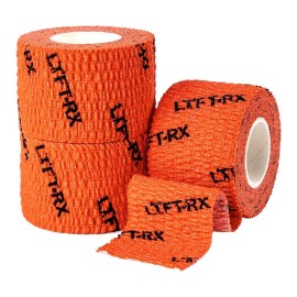 LYFT-RX Weightlifting Hook Grip Tape w/Premium Adhesive for Olympic Weight Lift, Cross Fitness, Lifting, Stretch Fit Athletic Finger Wrap, Protects Thumb Fingers, Size1.5in Orange 3-Rolls
