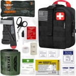 EVERLIT Emergency Trauma Kit, CAT GEN-7 Tourniquet 36 Splint, Military Combat Tactical IFAK for First Aid Response, Critical Wounds, Severe Bleeding Control (Black)