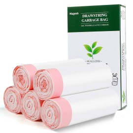 Magesh 4 Gallon Small Drawstring Trash Bags, White (Drawstring-4Gal150)