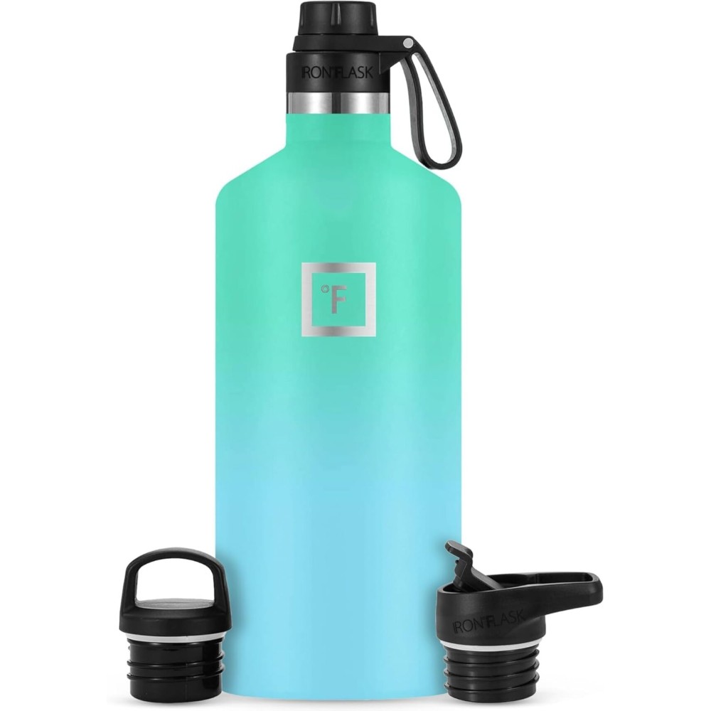 IRON FLASK Camping & Hiking Hydration Flask with Spout, BPA-Free Insulated Stainless Steel Sports Water Bottle - 64 oz Sky