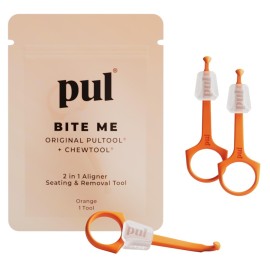 PUL Pack of 3 Reusable 2-in-1 Aligner Seating Chewie & Removal Tool - Compatible with Invisalign, Removable Braces, Retainers, Trays - Easy-to-Use Remover & Chew, Dental & Oral Hygiene Care - Orange