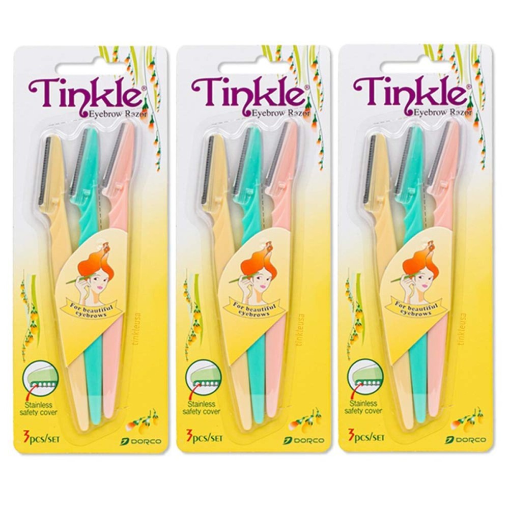 Tinkle Dermaplaning Tool 9ct, Dermaplane Razor for Women, Safe and Easy Peach Fuzz Remover, Eyebrow Trimmer with Protective Cover (3 Packs of 3), Stocking Stuffers