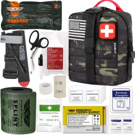 EVERLIT Emergency Trauma Kit, CAT GEN-7 Tourniquet 36 Splint, Military Combat Tactical IFAK for First Aid Response, Critical Wounds, Severe Bleeding Control (Black Camo)