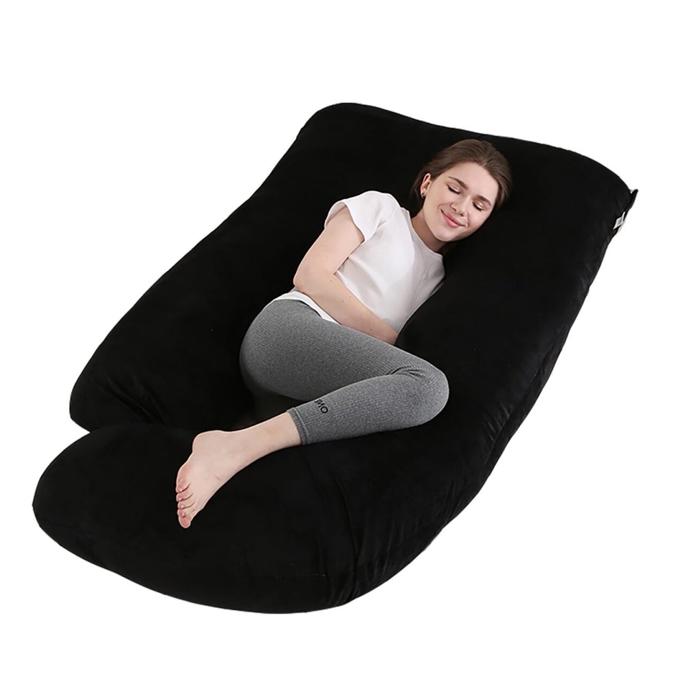 Jcickt Pregnancy Pillow J-Shaped Full Body Pillow, 59 inch with Velvet Cover Easy to Remove and Wash, Support Pregnant Women\'s Backs Legs and HIPS, Improve Sleep,Pregnancy Pillow for Women Black