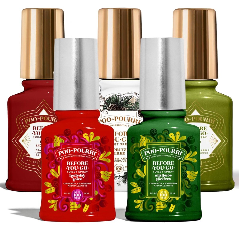 Poo-Pourri Before-You-Go Toilet Spray Holiday set, Hollyday Spice, Mistletoe Spritzes, Oh Spritzmas Tree, Berry and Bright, Balsam Bum