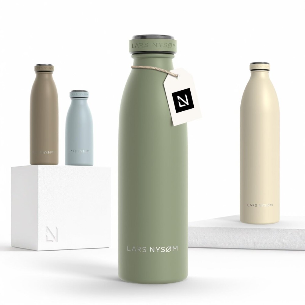 LARS NYSM Stainless Steel Insulated Water Bottle 12oz 17oz 25oz 34oz 51oz | Insulated Thermo Flask for Hot and Cold Beverages | Leakproof Drinking Bottle (Sage Green, 17oz)