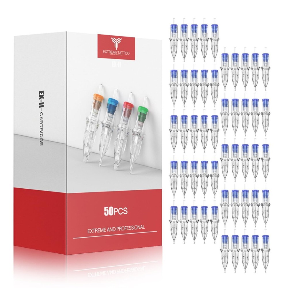 Dragonhawk Extreme Assorted Tattoo Needles Cartridges - 50PCS Disposable Professional Needles 3RL 5RL 7RL 9RL 11RL Round Liner 12 Mixed Sizes for Tattoo Artists