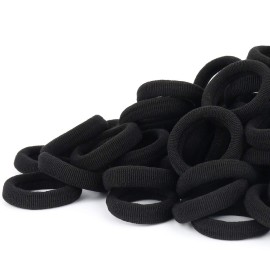 Black Seamless Hair Ties - Cotton Hair Bands - Tiny Elastics Ponytail Holders for Toddlers, 1 Inch in Diameter, Black, by Nspring