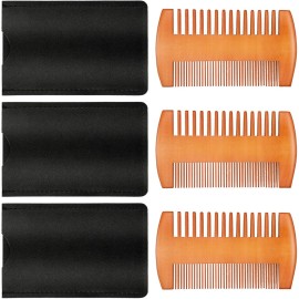 Natural Sandalwood Dual Action Beard and Mustache Comb with Leather Case (Yellow)