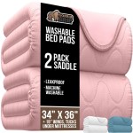 GORILLA GRIP Washable Toddler Mattress Incontinence Pads, Waterproof Bed Underpads, Absorbent Leak Proof, 34x36+19in Wings, 2 Pack Slip Resistant Pad Absorbs 8 Cups for Bedwetting Adults Kids, Pink