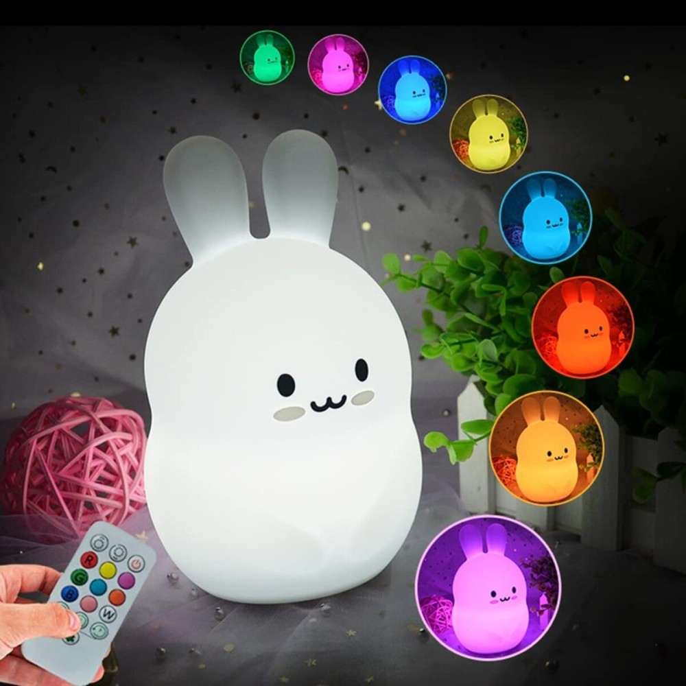 Glinrui Rabbit Night Lights for Kids, Babies Nursery Lamp, Kids lamp, Child Bedroom Bedside Lamp, Changeable Brightness & Color Children\'s Table Night-Lights, Holiday Gifts, Child Gift - Medium