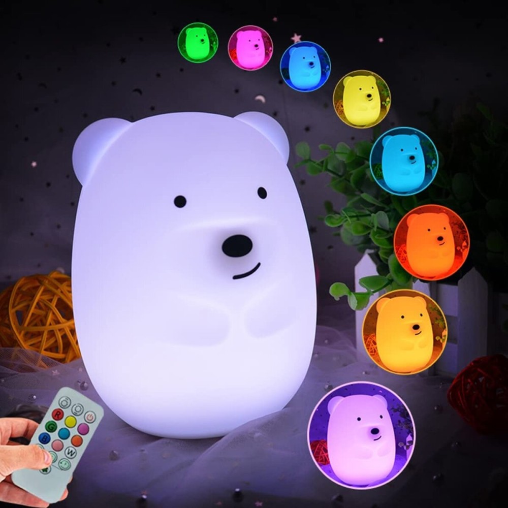 Glinrui Bear Night Lights for Kids, Bedside lamp for Children, Baby Nursery Light - Break Resistant/Eye Caring/Adjustable Brightness Color/Time Setting/Gifts for Kids Babies Boys Girls - Medium