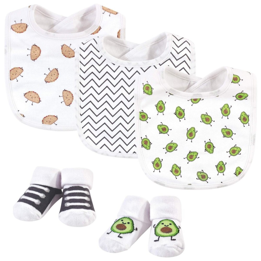 Hudson Baby Unisex Baby Cotton Bib and Sock Set, Avocado Taco, One Size